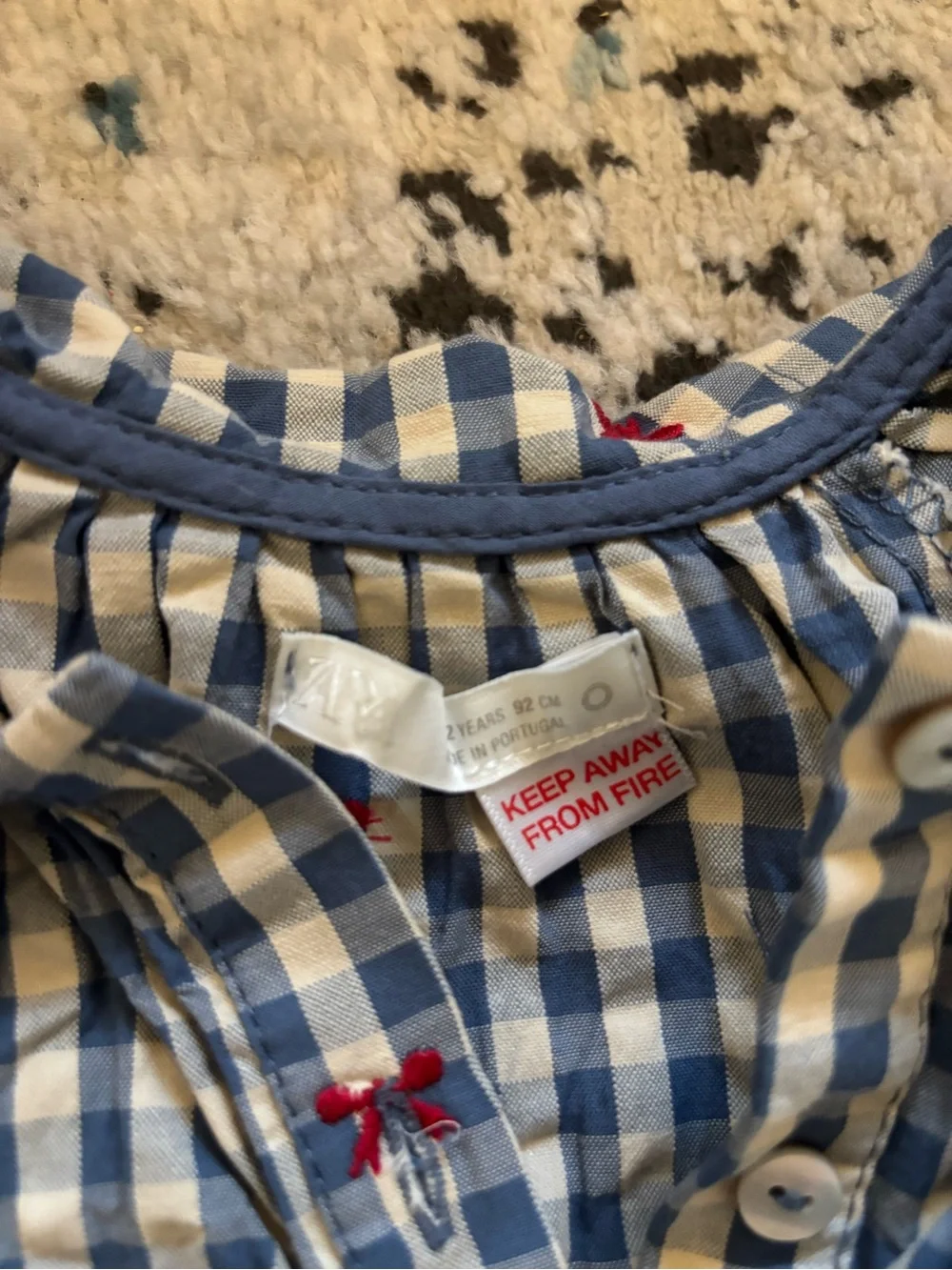 Zara Blue Gingham Dress with Red Bow Embroider